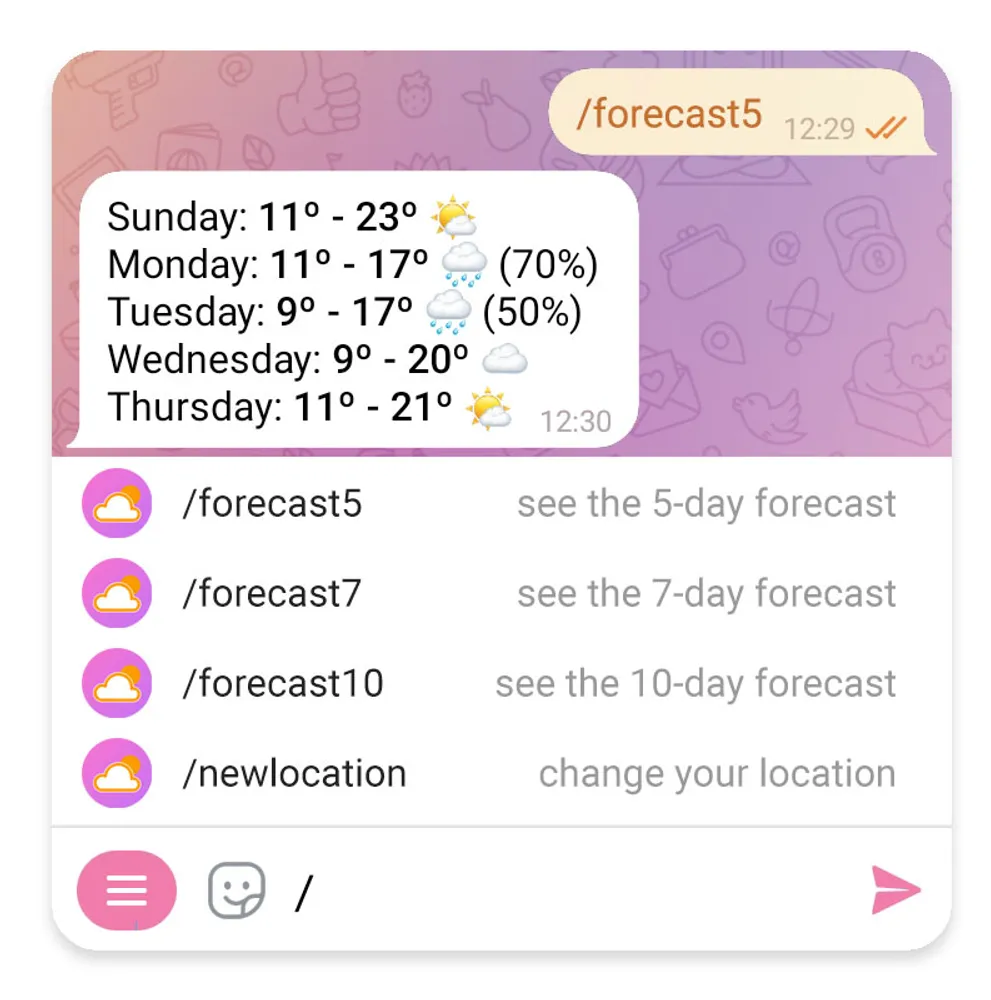 Ejemplo de chatbot basado en comandos, en Telegram